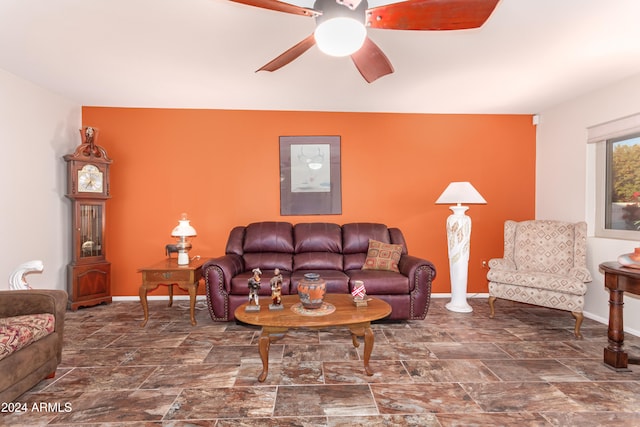 living room featuring ceiling fan