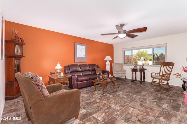 living room with ceiling fan