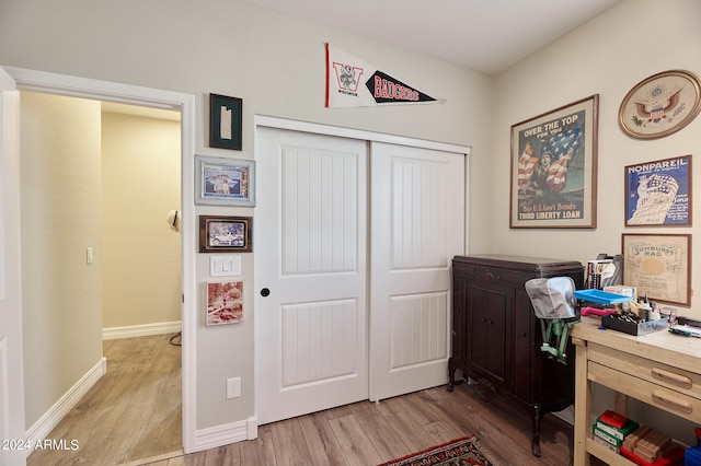 home office featuring hardwood / wood-style flooring