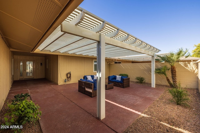 view of patio / terrace featuring outdoor lounge area and a pergola