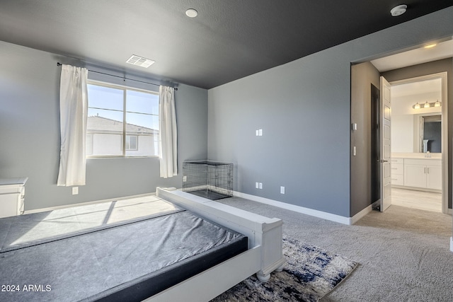 carpeted bedroom featuring sink