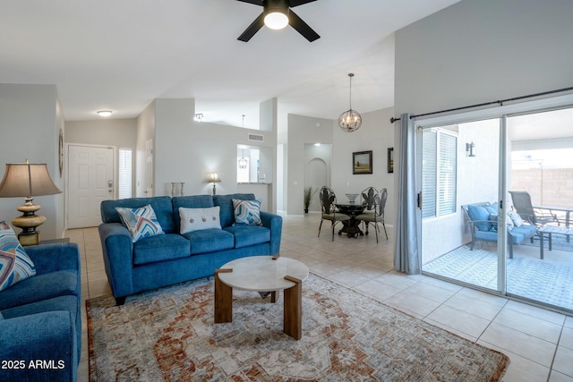 839 W Silver Creek Rd, Gilbert, AZ 85233 - living area with light tile patterned floors, ceiling fan, and a chandelier