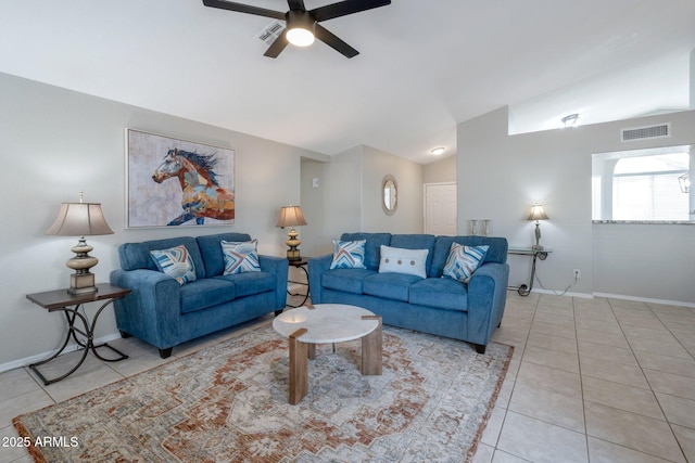 839 W Silver Creek Rd, Gilbert, AZ 85233 - tiled living area featuring vaulted ceiling and a ceiling fan