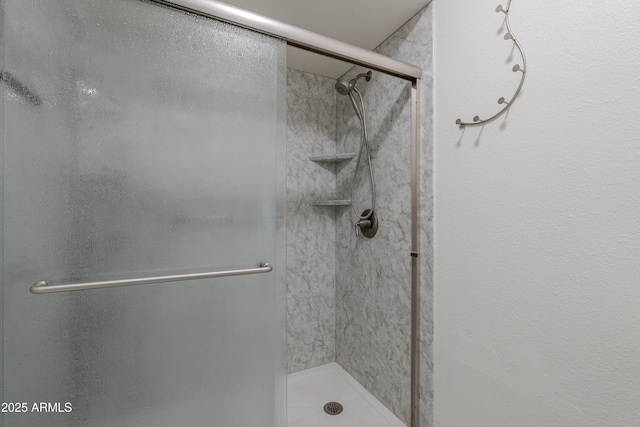 bathroom featuring a shower with shower door