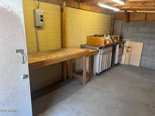 below grade area with concrete block wall