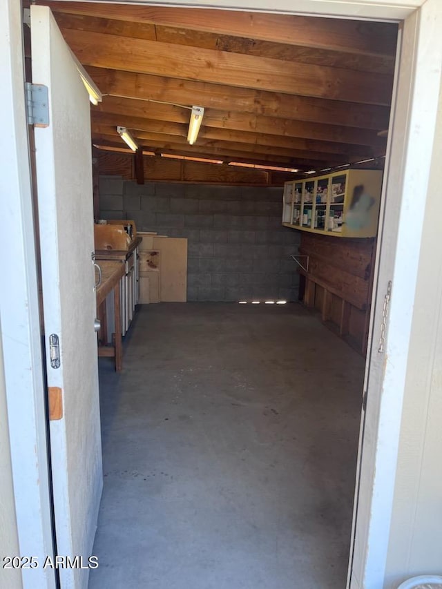 basement with concrete block wall