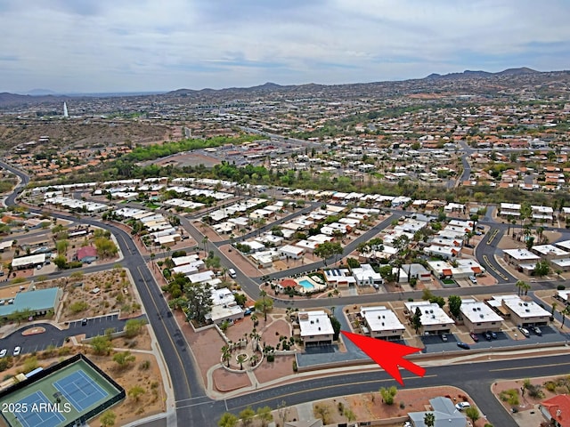 bird's eye view with a mountain view