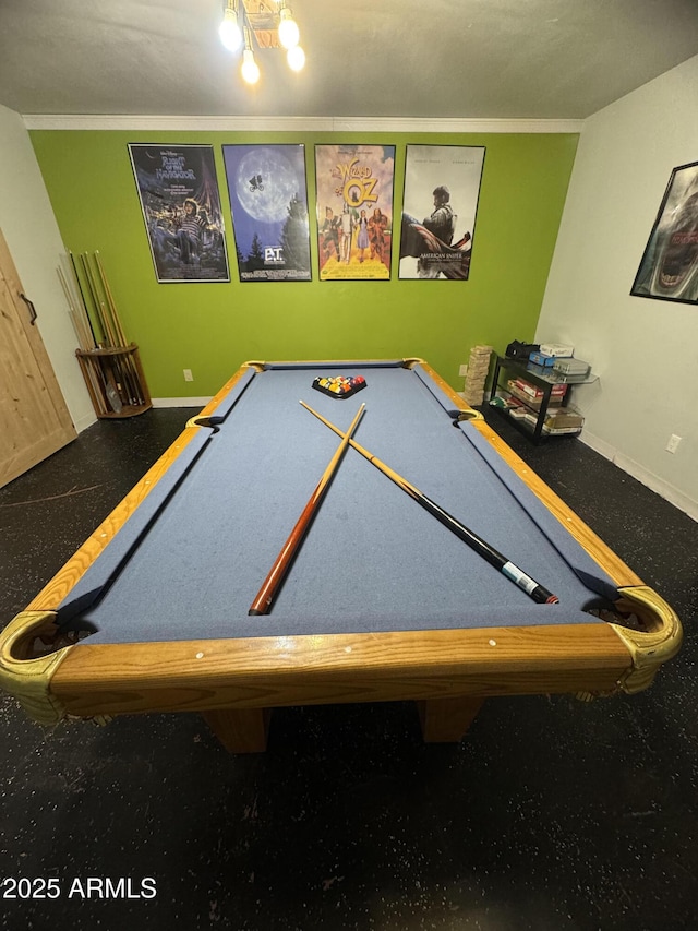 recreation room featuring baseboards and pool table