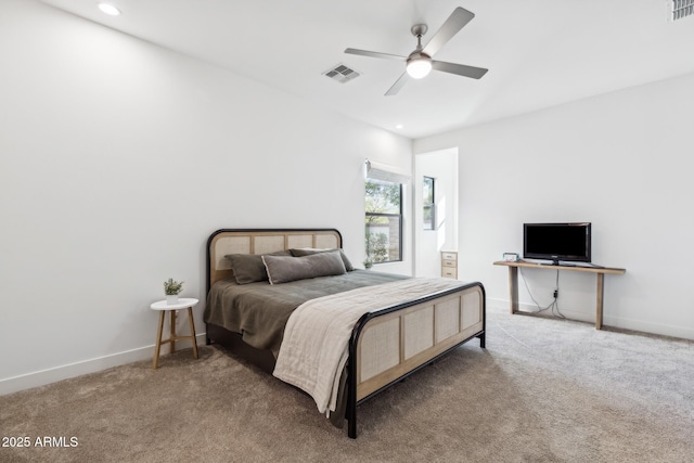 bedroom with carpet, visible vents, and baseboards