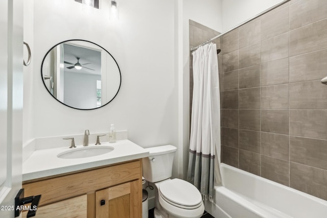 full bathroom featuring shower / tub combo, vanity, and toilet