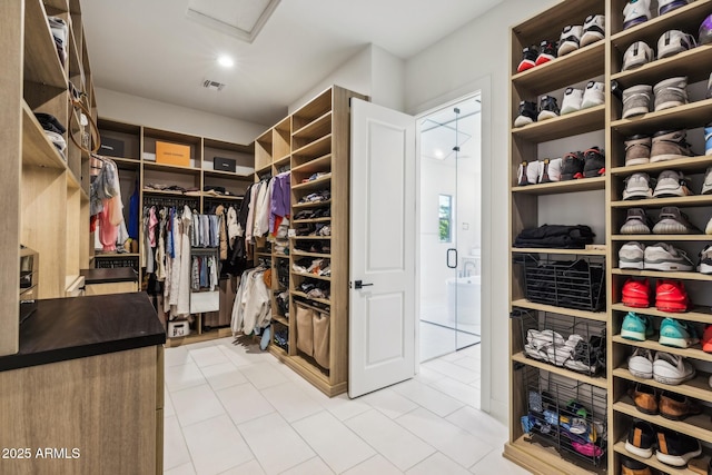 spacious closet featuring attic access and visible vents