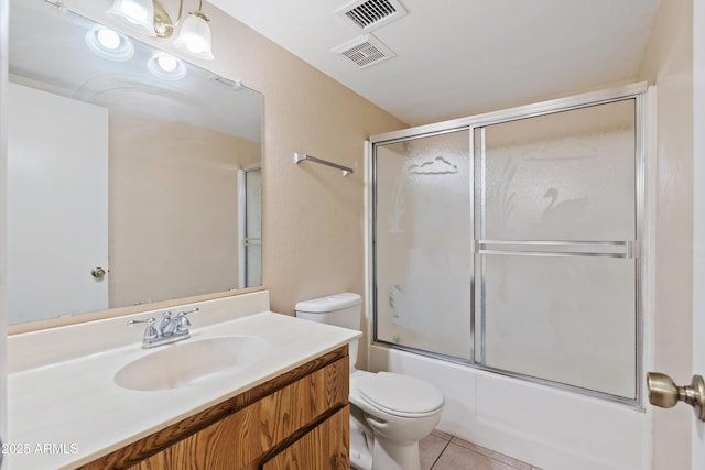 full bath featuring vanity, tile patterned floors, toilet, and visible vents