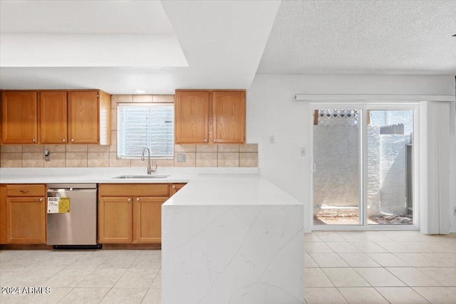 kitchen featuring backsplash, sink, a wealth of natural light, and dishwasher