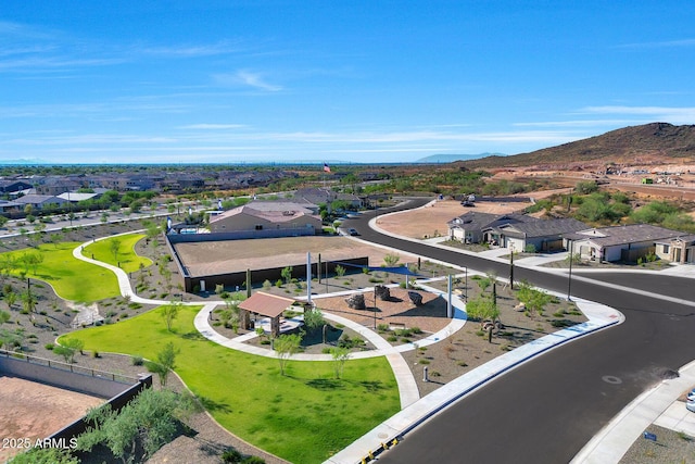 bird's eye view featuring a mountain view and a residential view