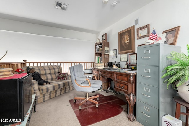 office featuring light carpet and visible vents