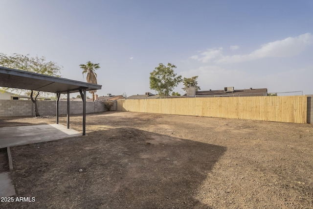 view of yard with a patio area and a fenced backyard