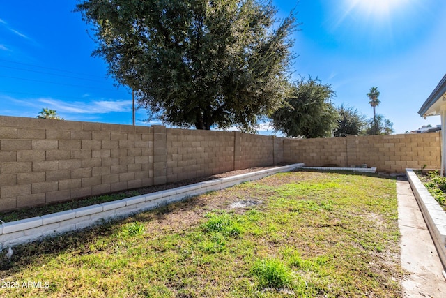 view of yard with a fenced backyard