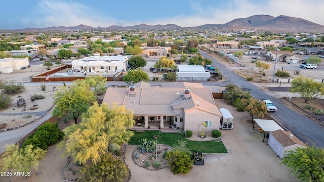 aerial view featuring a residential view and a mountain view