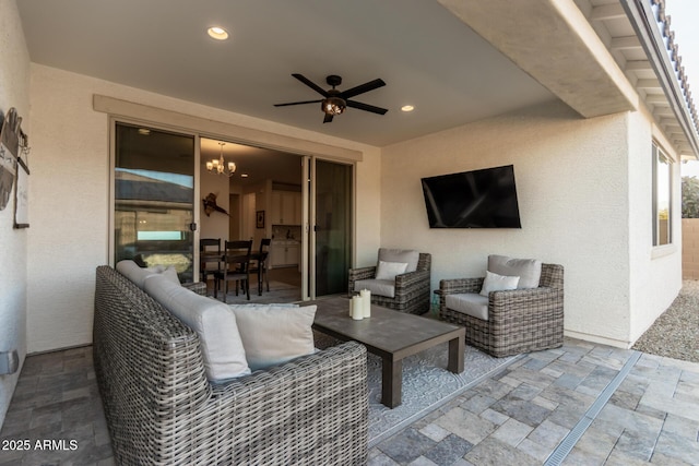 view of patio / terrace featuring an outdoor hangout area and ceiling fan