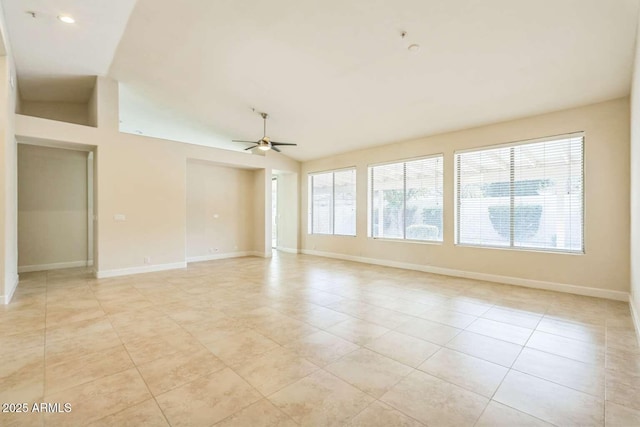 14452 N 98th Pl, Scottsdale, AZ 85260 - empty room with a ceiling fan, light tile patterned flooring, and lofted ceiling