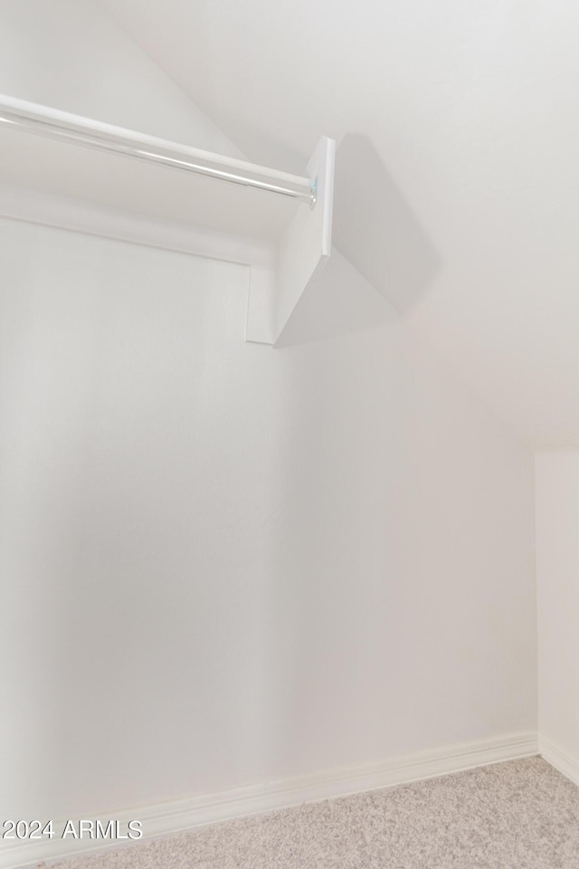 walk in closet featuring lofted ceiling and carpet flooring