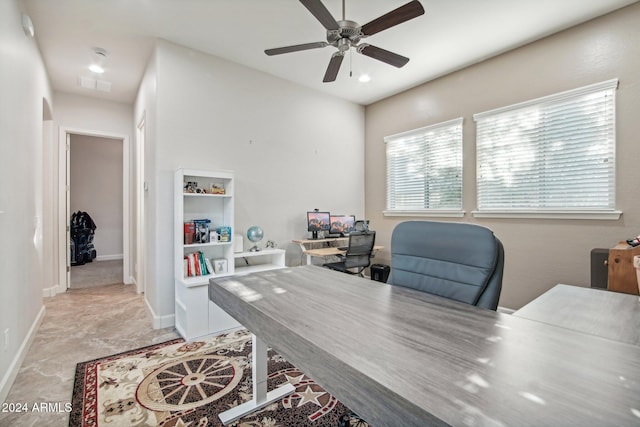 home office with ceiling fan