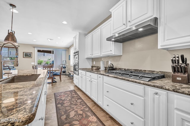 12932 W Cassia Trl, Peoria, AZ 85383 - kitchen featuring under cabinet range hood, stainless steel gas cooktop, white cabinets, and recessed lighting