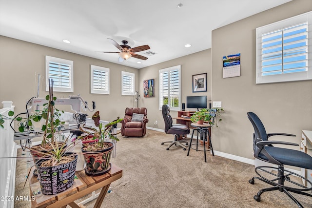 12932 W Cassia Trl, Peoria, AZ 85383 - office area featuring ceiling fan, recessed lighting, and carpet