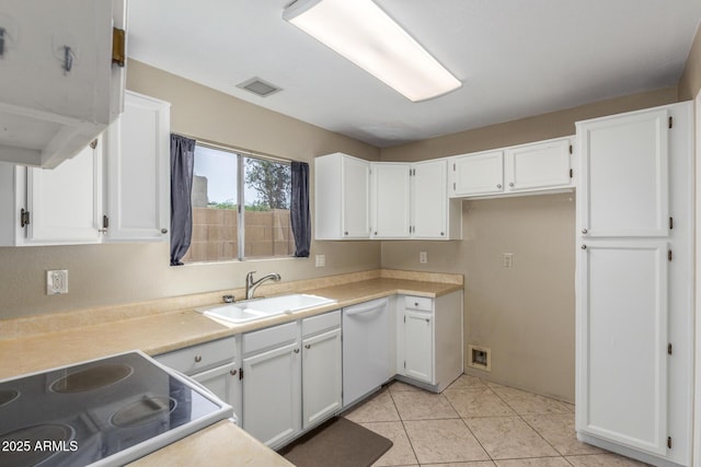 619 E Jensen St Unit 34, Mesa, AZ 85203 - kitchen featuring white dishwasher, a sink, white cabinetry, light countertops, and light tile patterned floors
