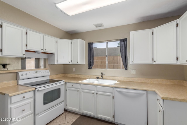 619 E Jensen St Unit 34, Mesa, AZ 85203 - kitchen with white appliances, a sink, and white cabinetry