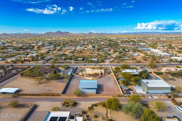 drone / aerial view featuring a mountain view