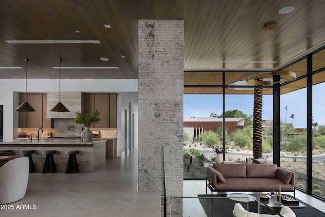 4644 E Indian Bend Rd, Paradise Valley, AZ 85253 - lobby with expansive windows, a sink, and wooden ceiling