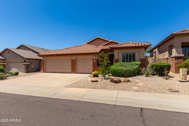 22232 N 48th St, Phoenix, AZ 85054 - mediterranean / spanish-style home featuring a garage, fence, stucco siding, concrete driveway, and a tile roof