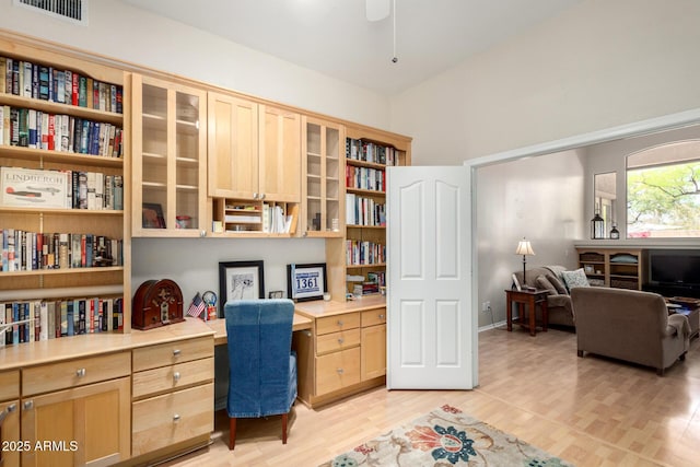 22232 N 48th St, Phoenix, AZ 85054 - office area with ceiling fan, light wood-style flooring, built in desk, and visible vents