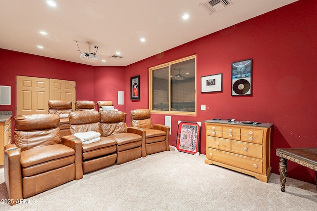 view of carpeted home theater room