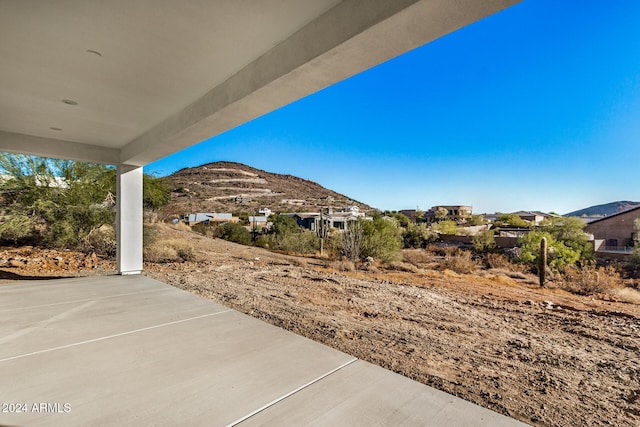 view of patio with a mountain view