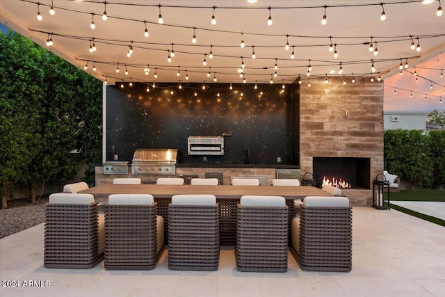 reception area featuring an outdoor stone fireplace