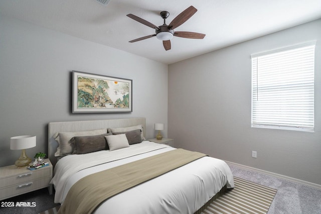 bedroom featuring carpet and ceiling fan