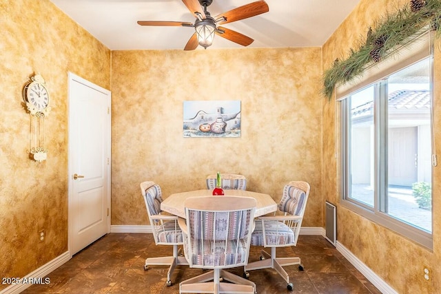 dining room with ceiling fan and a healthy amount of sunlight