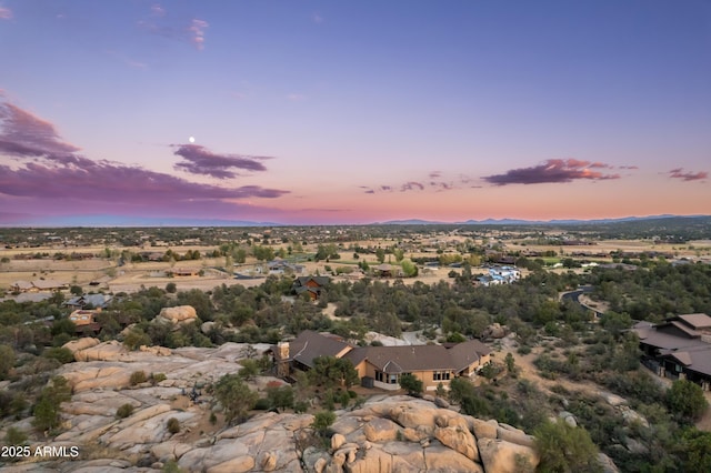 view of aerial view at dusk