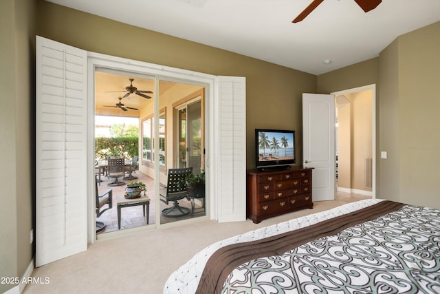 12904 W Dale Ln, Peoria, AZ 85383 - bedroom featuring access to outside, carpet flooring, lofted ceiling, ceiling fan, and baseboards