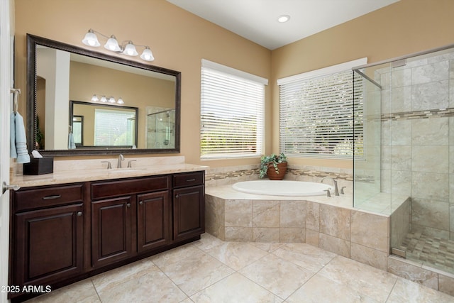 12904 W Dale Ln, Peoria, AZ 85383 - full bath featuring a stall shower, a bath, vanity, and tile patterned floors