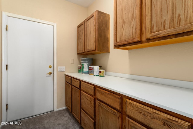 kitchen with dark carpet