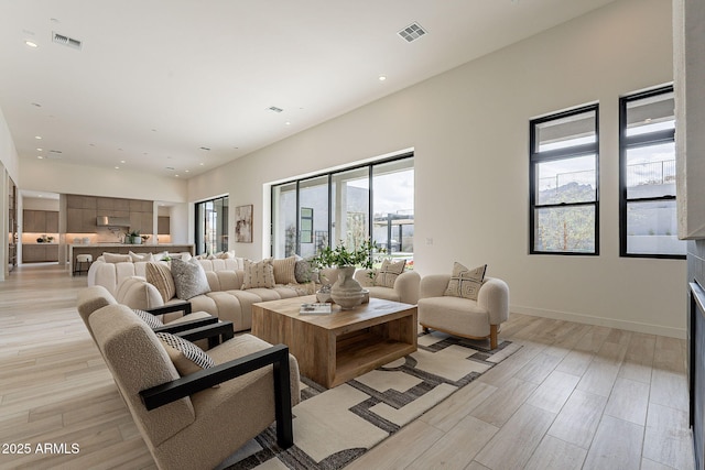 living room with light wood-type flooring