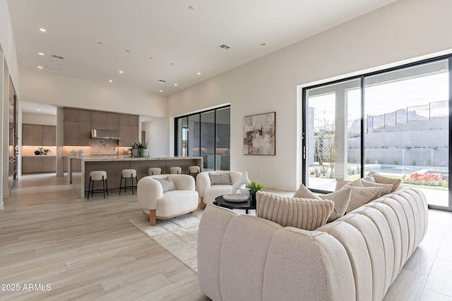 living room featuring light wood-type flooring