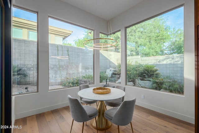 dining space with light hardwood / wood-style flooring