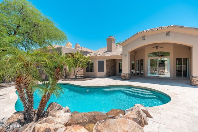 12120 E Cortez Dr, Scottsdale, AZ 85259 - outdoor pool with a patio area and a ceiling fan