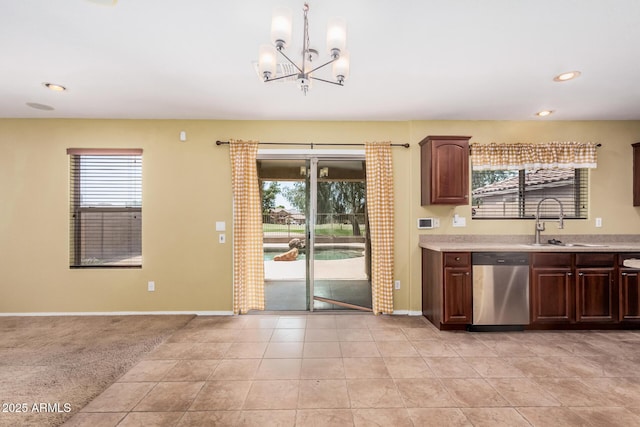 22123 E Via Del Palo, Queen Creek, AZ 85142 - kitchen featuring a sink, plenty of natural light, stainless steel dishwasher, and an inviting chandelier