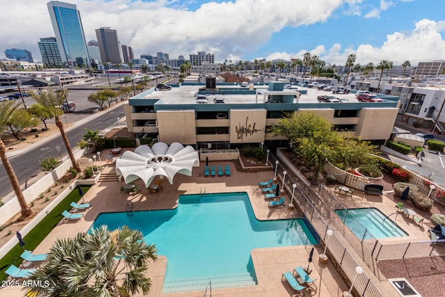 view of pool featuring a patio