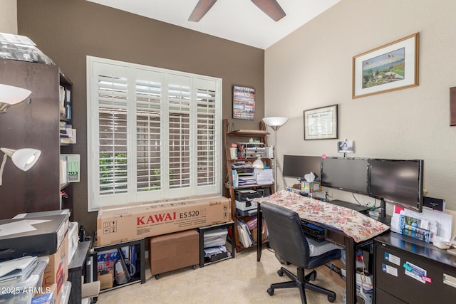 home office featuring ceiling fan